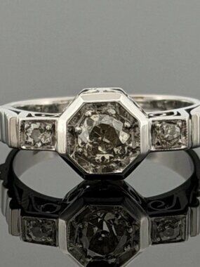 Vintage 14K White Gold Old European Cut Diamond Ring 0.60 CTW Size 6.25 Estate